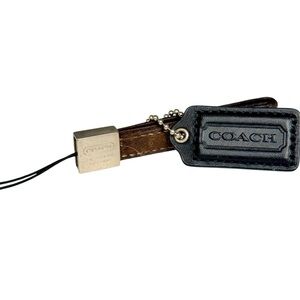 Coach Monogram Wristlet Strap & Black Leather Tag Keychain Set